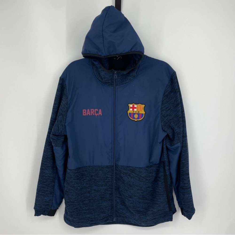 FCB‎ FC Barcelona Zip Up Hooded Jacket Size Medium Blue soccer futbol club